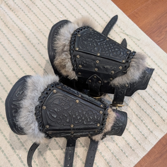 High Quality Leather Rabbit Lined Bracers worth ($200+) - Picture 1 of 11